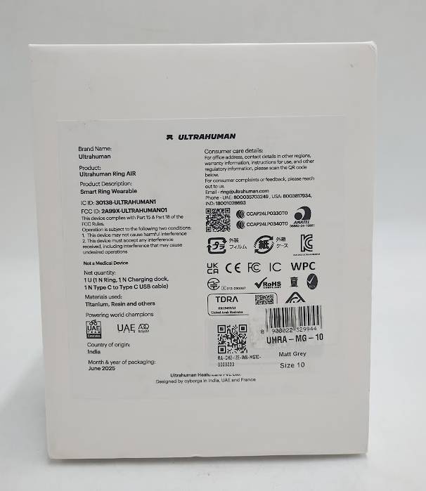 Ultrahuman AIR Size 10 Smart Ring - Matte Gray **KNOW YOUR SIZE**