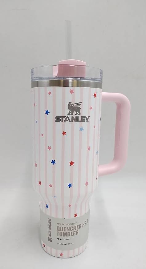 Stanley 40 oz Stainless Steel FlowState Quencher Tumbler Pink Starry Stripes