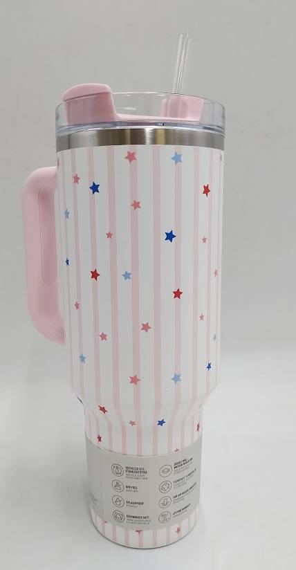 Stanley 40 oz Stainless Steel FlowState Quencher Tumbler Pink Starry Stripes