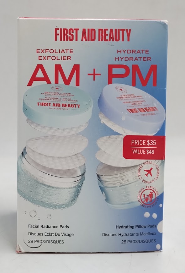 First Aid Beauty Exfoliate AM + Hydrate PM Travel Size Skincare Pads Duo (56 ct)