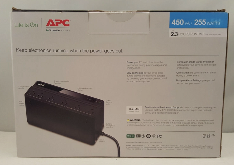 APC UPS 425VA/225W UPS Battery Backup For Router, Small Electronics, BE425M