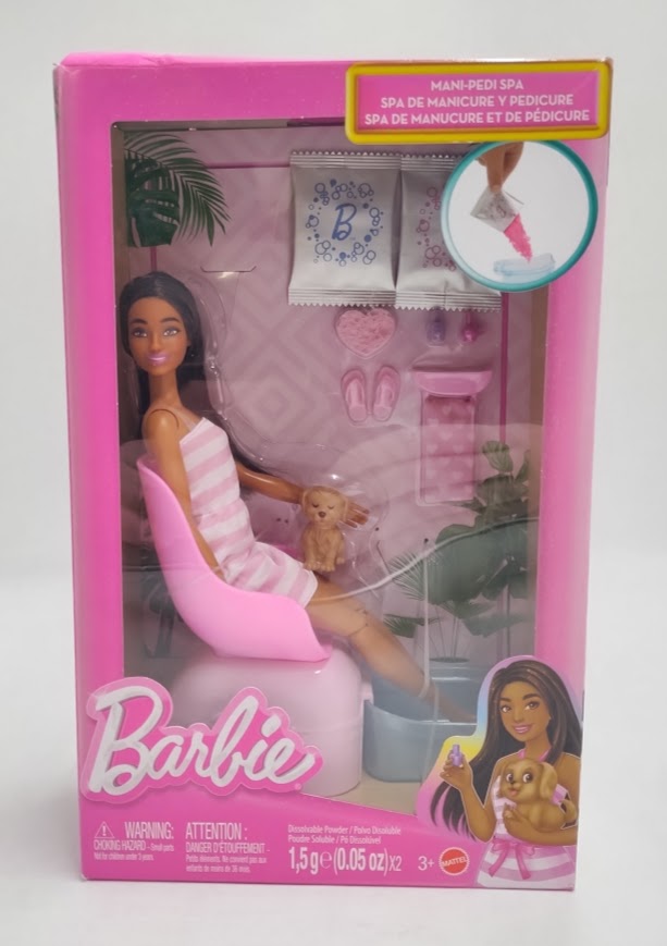 Barbie Mani-Pedi Spa Playset w/ Brunette 11" Doll, Puppy & 7 Acc SEE DETAILS