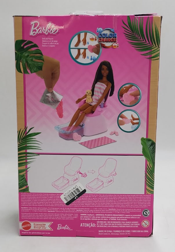 Barbie Mani-Pedi Spa Playset w/ Brunette 11" Doll, Puppy & 7 Acc SEE DETAILS
