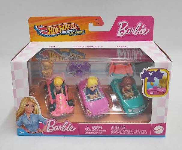 Hot Wheels RacerVerse Barbie Set Diecast Toy Car Style 3 - 3pk