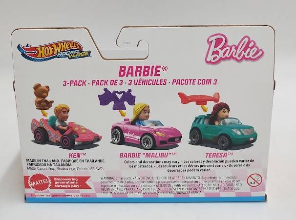 Hot Wheels RacerVerse Barbie Set Diecast Toy Car Style 3 - 3pk