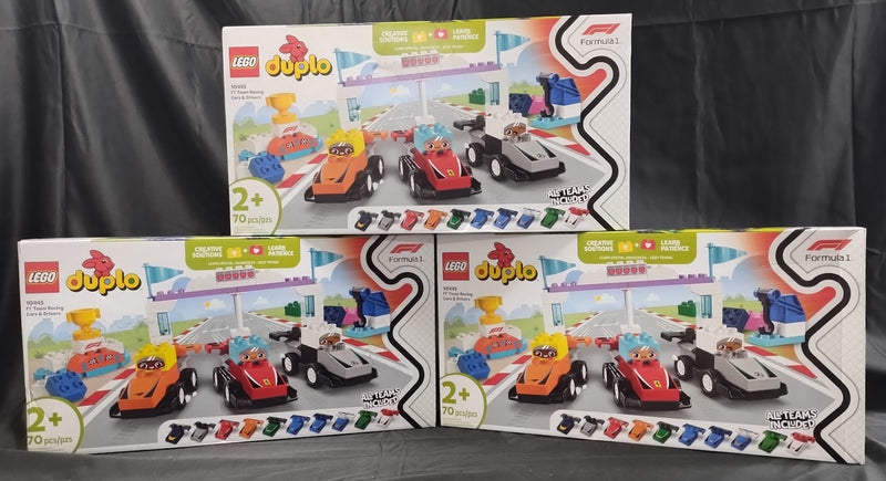 LOT OF 3!!! LEGO DUPLO Town F1 Team Race Cars & Drivers for Toddlers 10445
