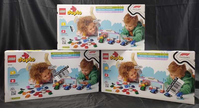 LOT OF 3!!! LEGO DUPLO Town F1 Team Race Cars & Drivers for Toddlers 10445