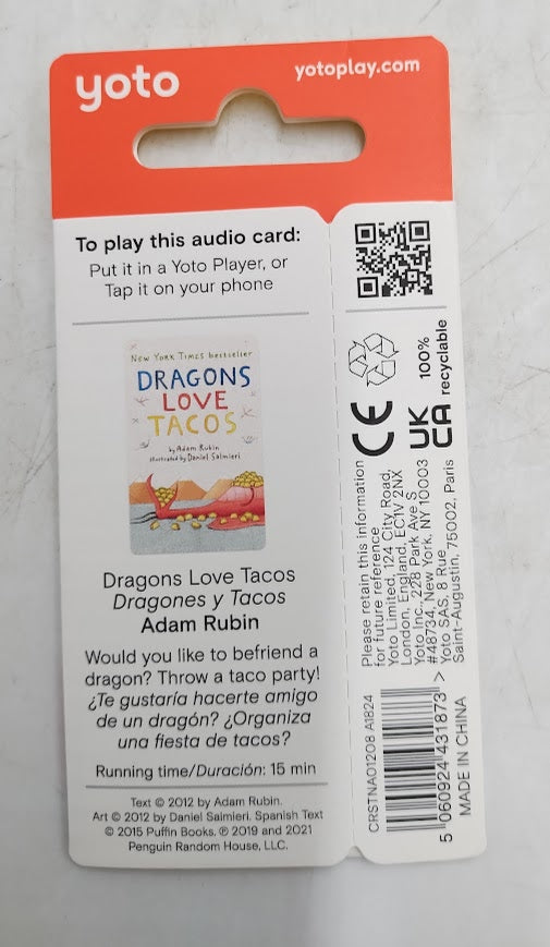 LOT OF 10!!!! Yoto Dragons Love Tacos Audio Card