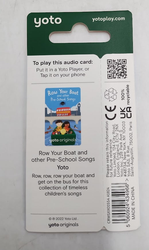 Yoto Row Your Boat and Other Pre-School Songs Audio Card *ADD 3 TO YOUR CART & 1 IS FREE!*