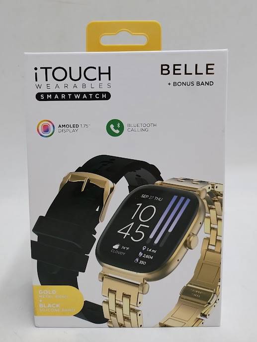 iTOUCH Belle Smartwatch Bundle - Gold Case and Gold Metal and Black Band