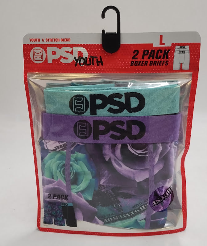PSD Boys' 2pk Rose Bank Boxer Briefs Underwear - Black/Purple L