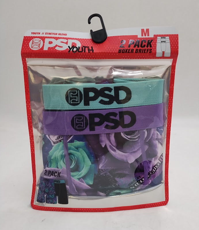 PSD Boys' 2pk Rose Bank Boxer Briefs Underwear - Black/Purple M