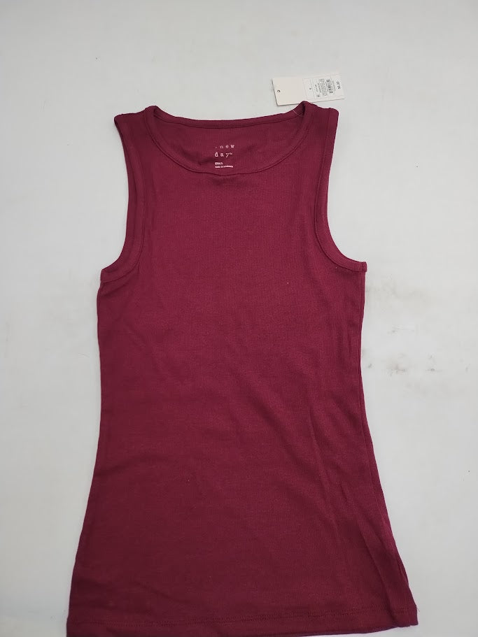 Women's Ribbed High Neck Tank Top - A New Day Burgundy M