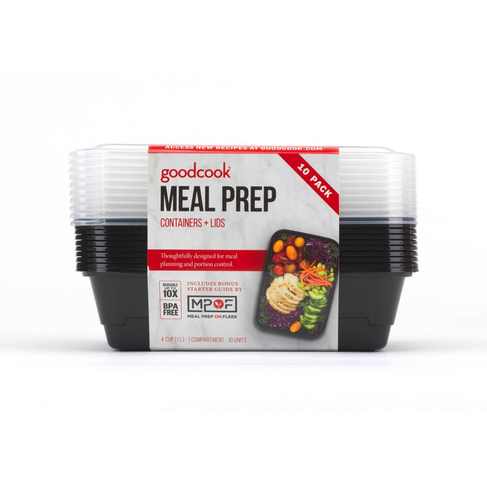 Good Cook Meal Prep Black Containers + Lids - 10ct
