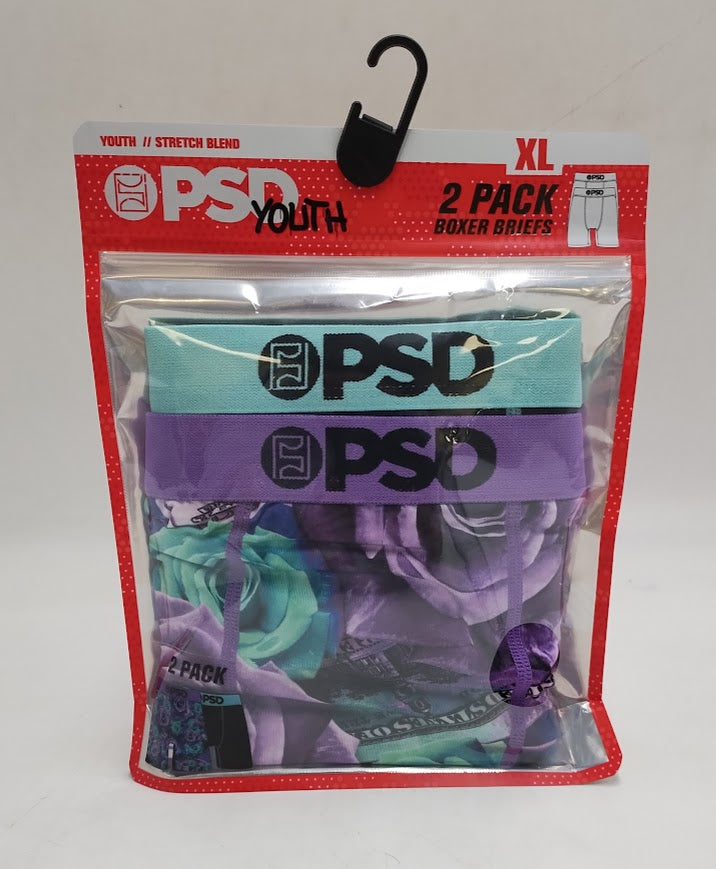 PSD Boys' 2pk Rose Bank Boxer Briefs Black/Purple XL