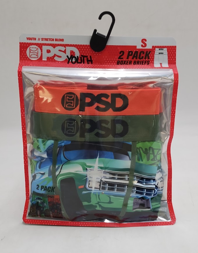 PSD Boys' 2pk Monster Trucks Boxer Briefs- Green/Orange S