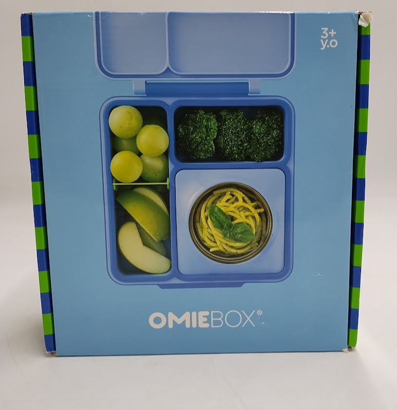 OMIE OmieBox Insulated Bento Lunch Box with Leakproof Thermos Food Jar 3 Compartments - Blue: Latches, For Ages 3+