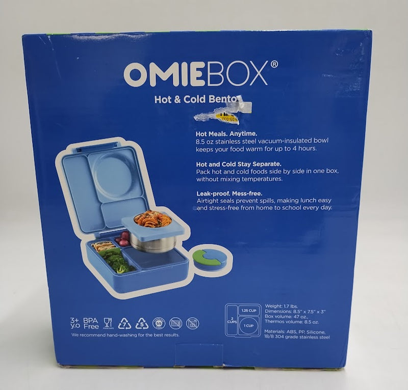 OMIE OmieBox Insulated Bento Lunch Box with Leakproof Thermos Food Jar 3 Compartments - Blue: Latches, For Ages 3+