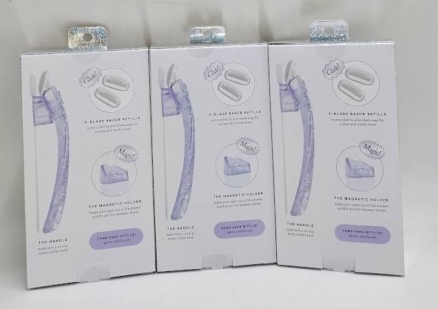 LOT OF 3!! Billie Women's Razor With Magnetic Holder & 2 Blade Refills - Sparkle