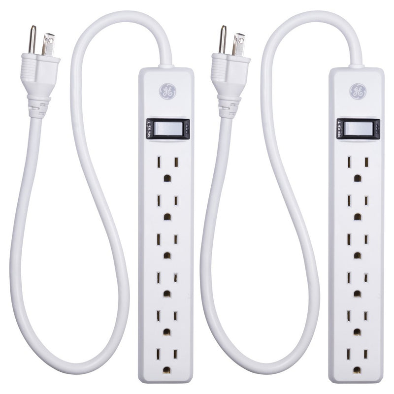 GE 2ft 2pk Extension Cord With 6 Outlet Power Strip White