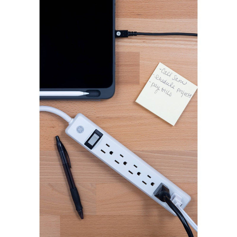 GE 2ft 2pk Extension Cord With 6 Outlet Power Strip White