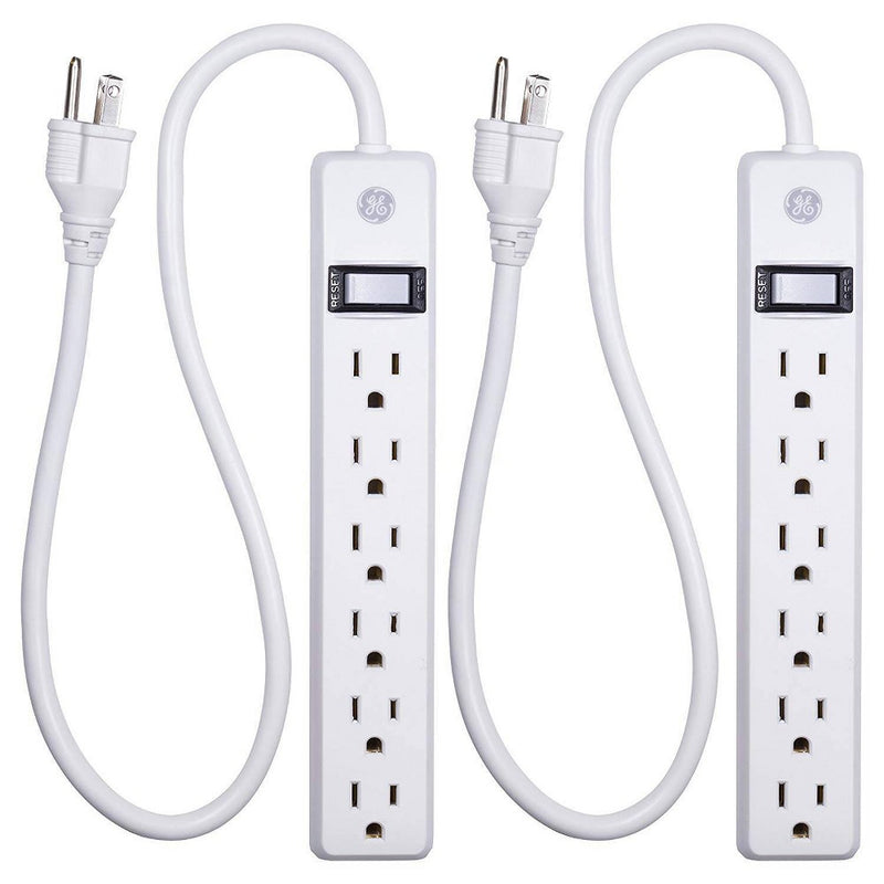 GE 2ft 2pk Extension Cord With 6 Outlet Power Strip White