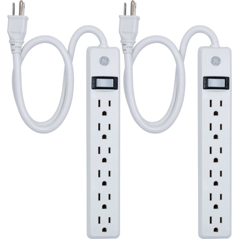 GE 2ft 2pk Extension Cord With 6 Outlet Power Strip White