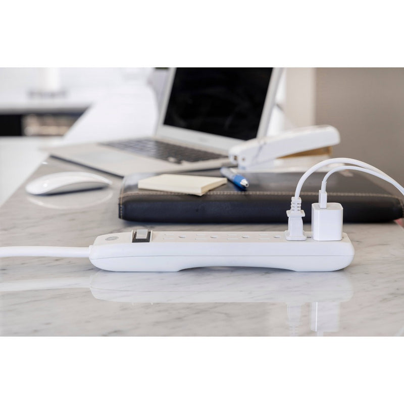 GE 2ft 2pk Extension Cord With 6 Outlet Power Strip White