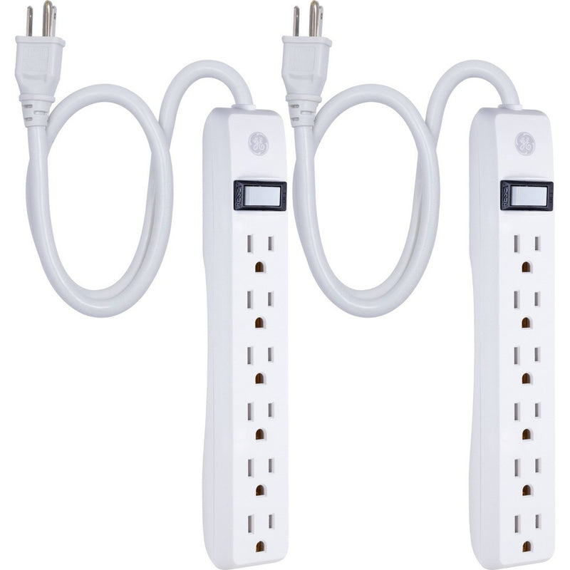 GE 2ft 2pk Extension Cord With 6 Outlet Power Strip White