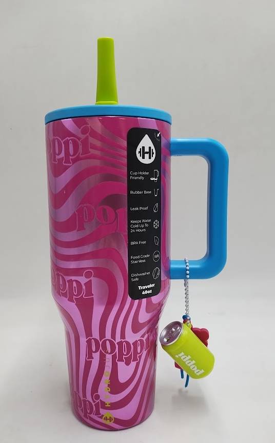 HydroJug x Poppi 40 fl oz Stainless Steel Straw Tumbler Swirls READ DESCRIPTION