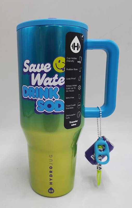 HydroJug x Poppi 40oz Stainless Steel - Green Smiley Face READ DESCRIPTION