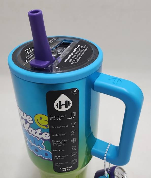 HydroJug x Poppi 40oz Stainless Steel - Green Smiley Face READ DESCRIPTION
