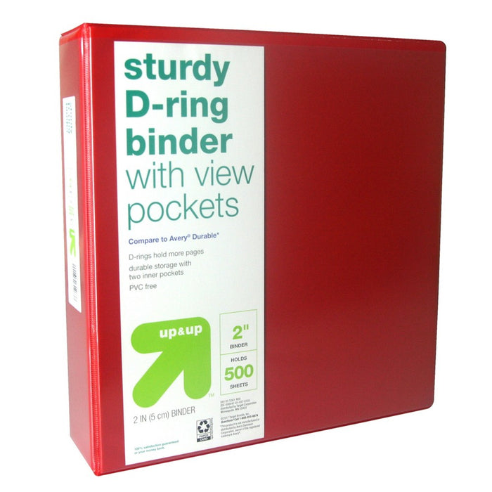 2" 3 Ring Binder Clear View Red (Compare to Avery Durable) - Up&Up