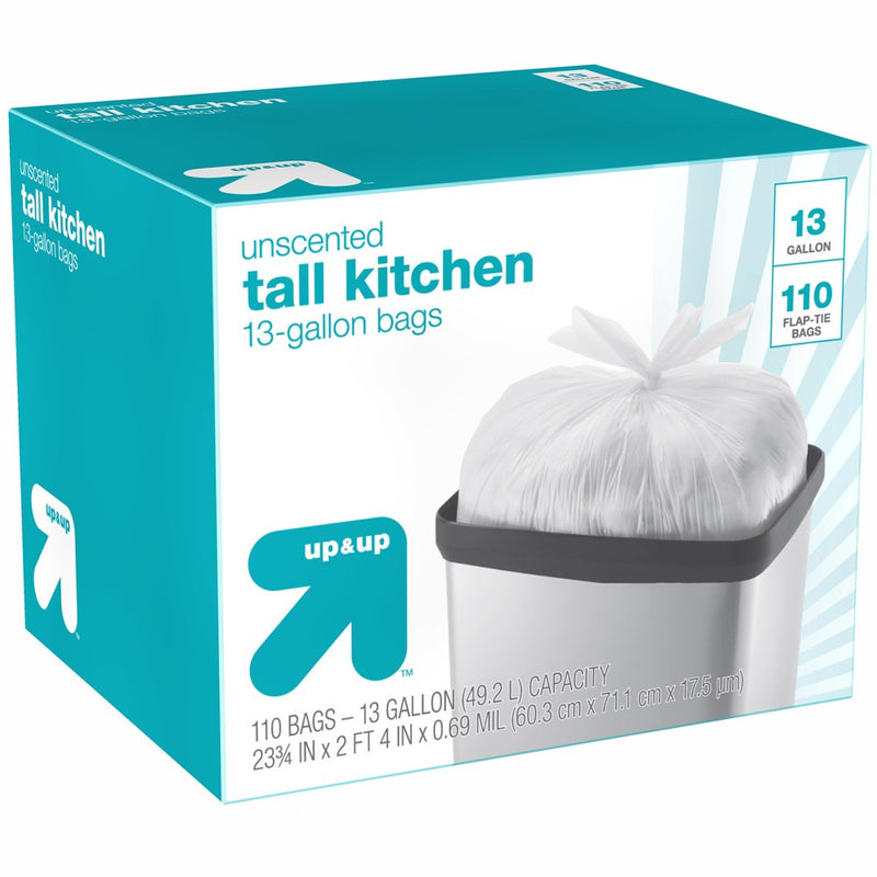 Tall Kitchen Flap-Tie Trash Bags - 13 Gallon - 110ct - Up&Up&