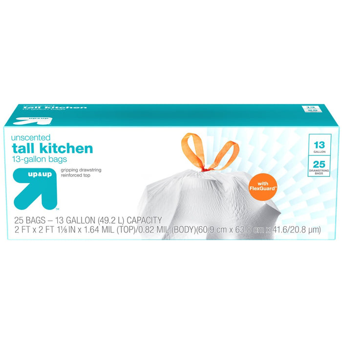 FlexGuard Unscented Tall Kitchen Drawstring Trash Bags - 13 Gallon - 25ct - Up&Up