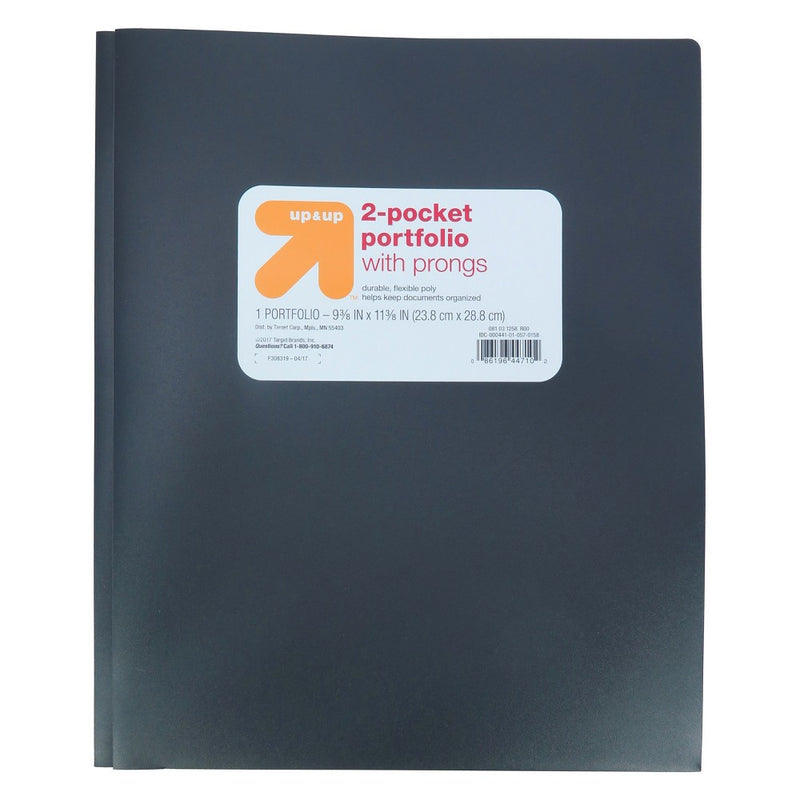 2 Pocket Plastic Folder with Prongs Black - Up&Up&
