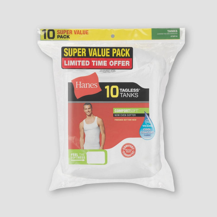 Hanes Men's Comfort Soft Super Value 10pk Tank Top - White L