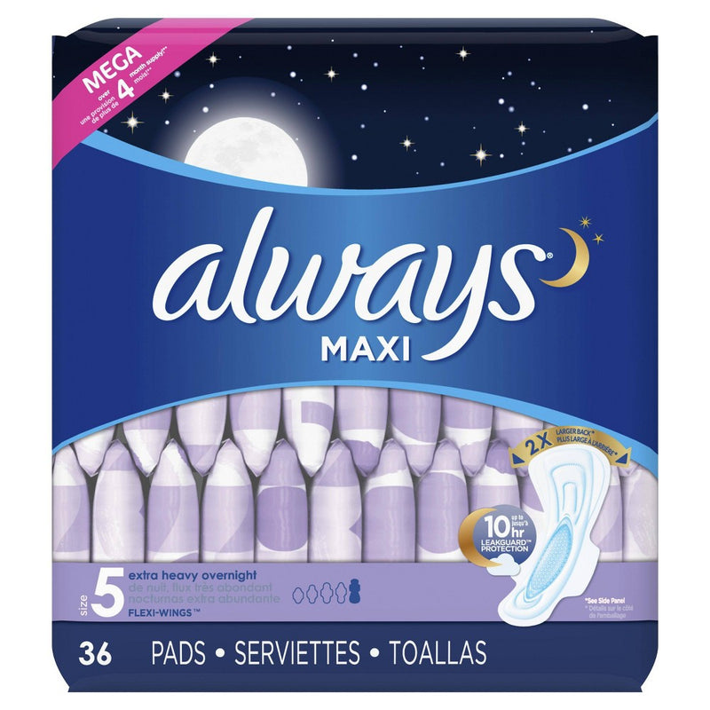 Always Maxi Extra Heavy Overnight Pads - Size 5 - 36ct