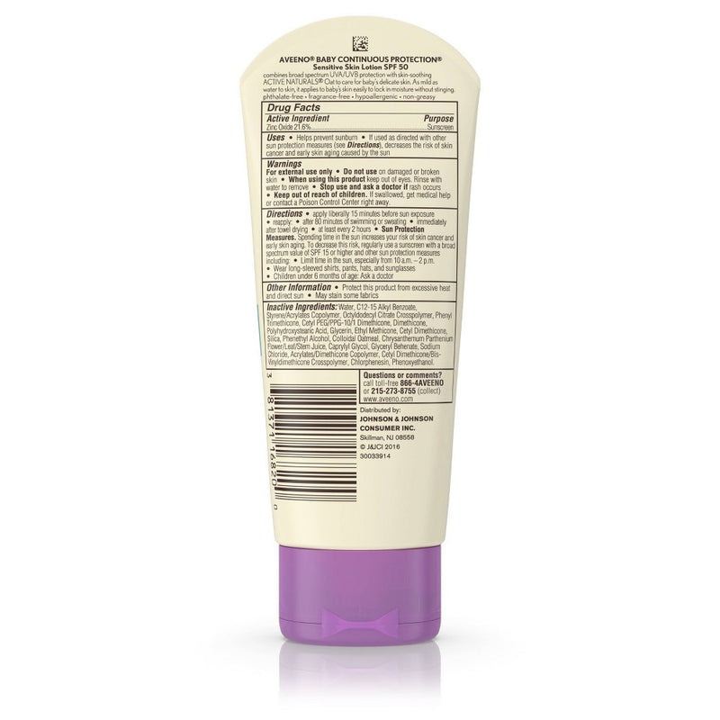 Aveeno Baby Continuous Protection Zinc Oxide Mineral Sunscreen - SPF 50