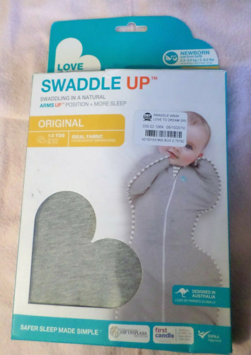 Love To Dream Swaddle UP, Gray, Newborn, 5-8.5 lbs, Dramatically Better Sleep, Allow Baby to Sleep in Their Preferred arms up Position for self-Soothing, snug fit Calms Startle Reflex