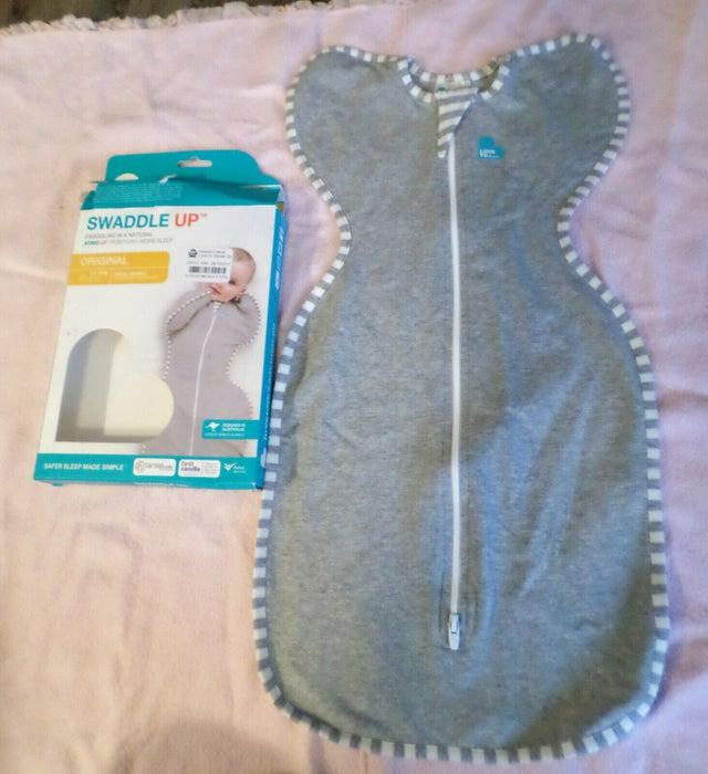 Love To Dream Swaddle UP, Gray, Newborn, 5-8.5 lbs, Dramatically Better Sleep, Allow Baby to Sleep in Their Preferred arms up Position for self-Soothing, snug fit Calms Startle Reflex
