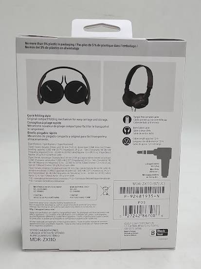 Sony Outdoor Wired Headphones - Black (MDR-ZX110)