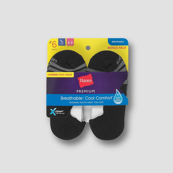 Hanes Premium Women's 4+2 Bonus Pack Liner Athletic Socks - Black 5-9