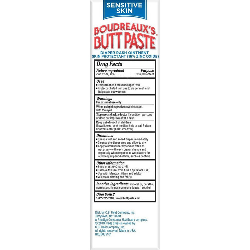 Boudreaux's Butt Paste Hypoallergenic Diaper Rash Ointment For Sensitive Skin - 4oz