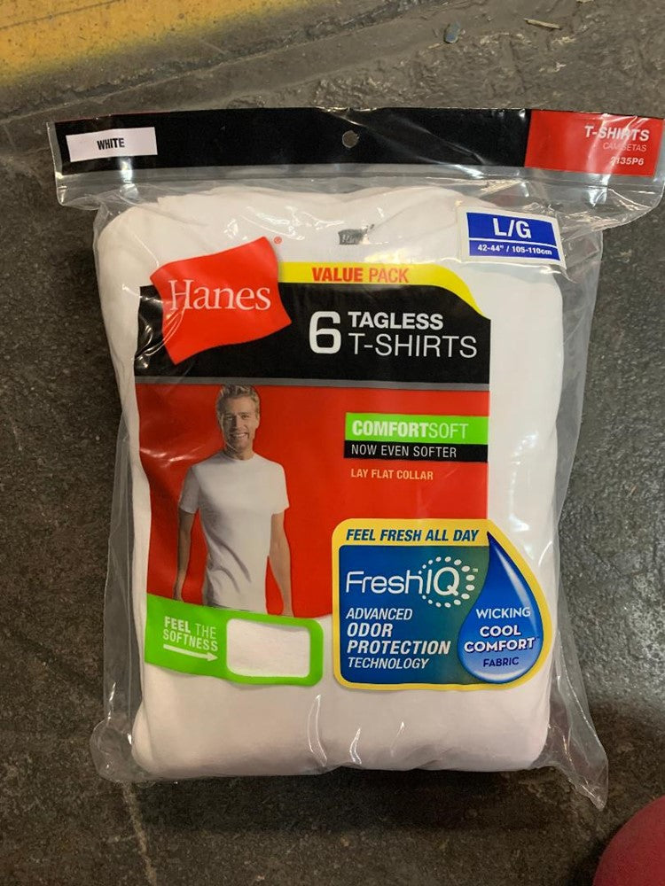 Hanes Men 6Pk Crew Neck T-Shirts With Fresh IQ - L White5