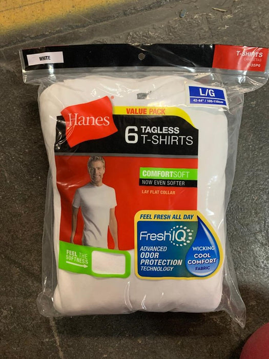 Hanes Men 6Pk Crew Neck T-Shirts With Fresh IQ - L White5