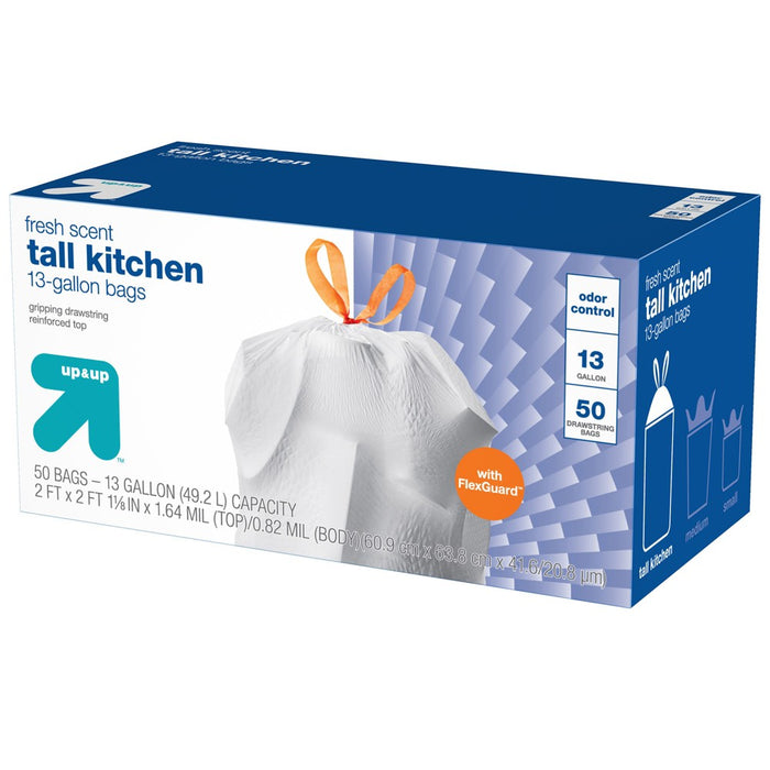 FlexGuard Tall Kitchen Drawstring Trash Bags - Fresh Scent - 13 Gallon - 50ct - Up&Up&