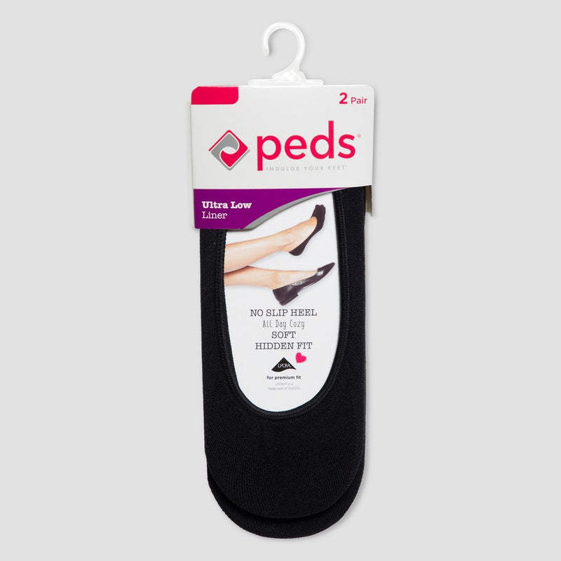 Peds Women's Microfiber Liner Nylon 2pk - Black M(5-10)