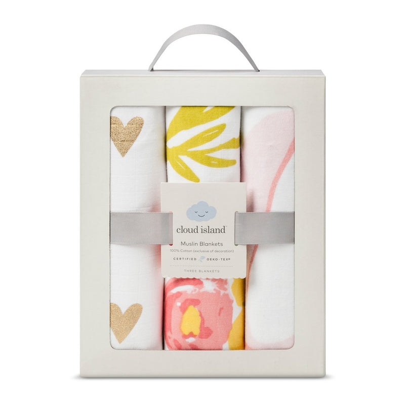 Muslin Swaddle Blankets Floral 3pk - Cloud Island& Pink