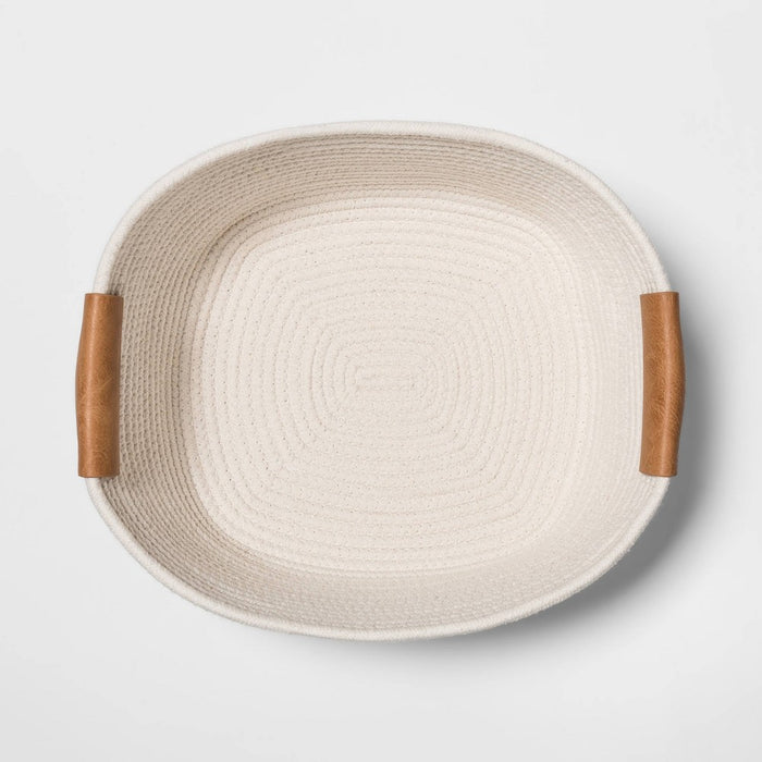 Decorative Coiled Rope Square Base Tapered Basket Small White 13" - Threshold&